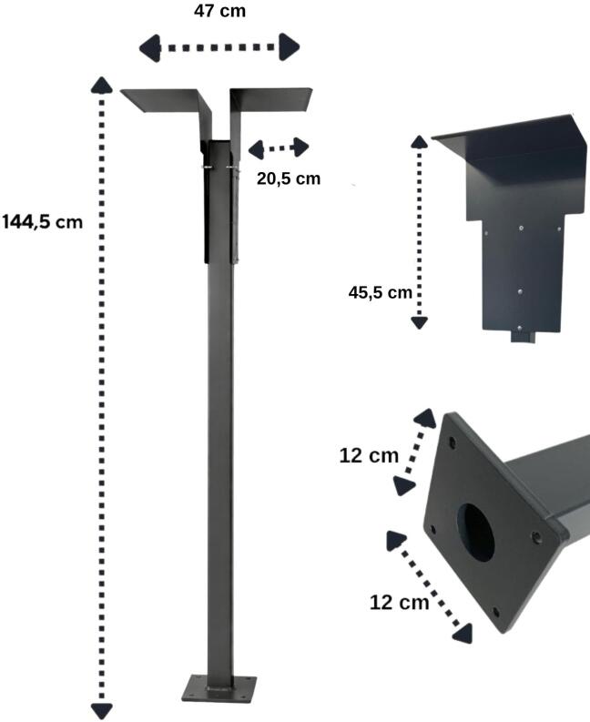 Masse/Abmessungen der AURORA Wallbox Doppelstandsäule Doppelladesäule Duppel-Standfuß Doppel-Stele