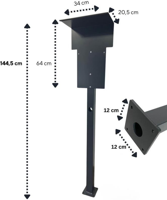 Masse/Abmessungen der KEBA P40 KeContact Wallbox Standsäule Ladesäule Standfuß Stele