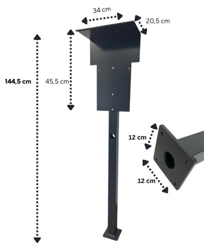 Masse/Abmessungen der Heidelberg Wallbox Standsäule Ladesäule Standfuß Stele