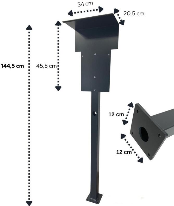 Masse/Abmessungen der Vestel eCharger EVCO4 Wallbox Standsäule Ladesäule Standfuß Stele